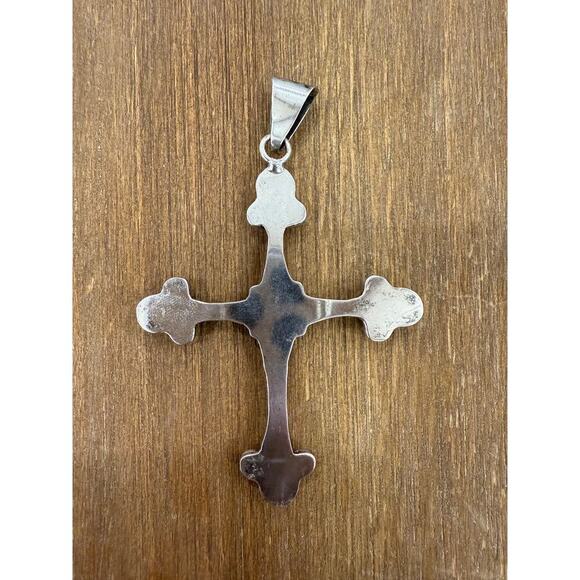 Large Vintage‎ Mexico Sterling Silver Black Onyx Cross Pendant - Picture 2 of 5